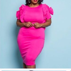 Hot pink dress, midi/bodycon